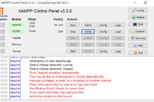 XAMPPが起動できずに表示されたエラー